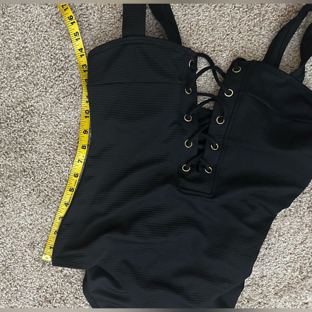 Black Lace Up Front One Piece Swim Suit - Picture 6 of 6